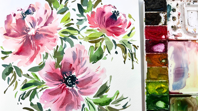 How-to-paint-this-loose-style-floral-piece-pink-flowers